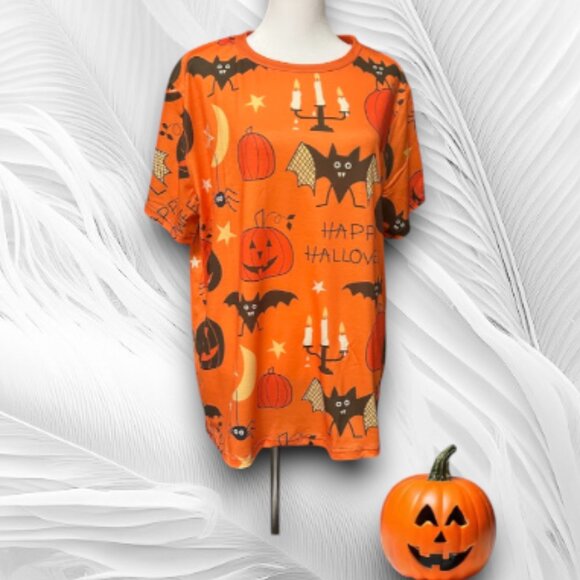 New Orange Halloween Print Women’s T-Shirt Festive Short Sleeve Top Size: XL - Picture 3 of 5